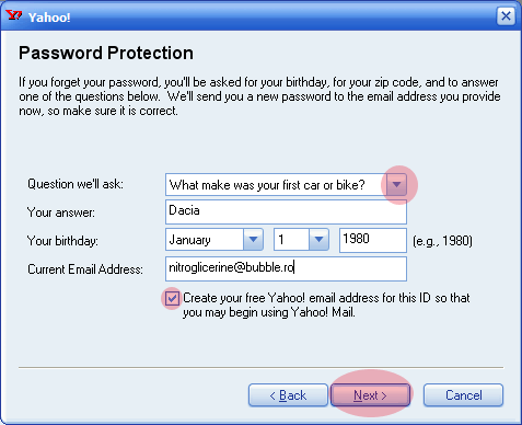 Yahoo Password Protection Window