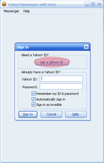 Yahoo Get ID window