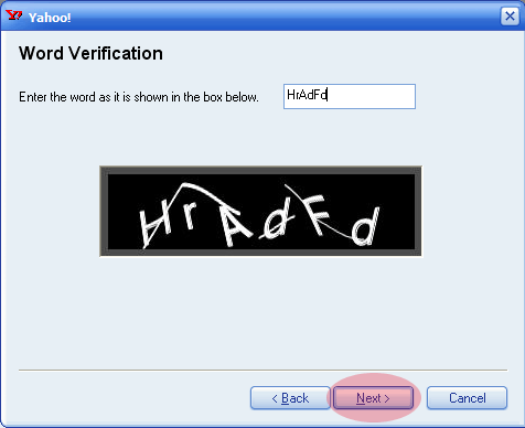 Yahoo Word Verification Window