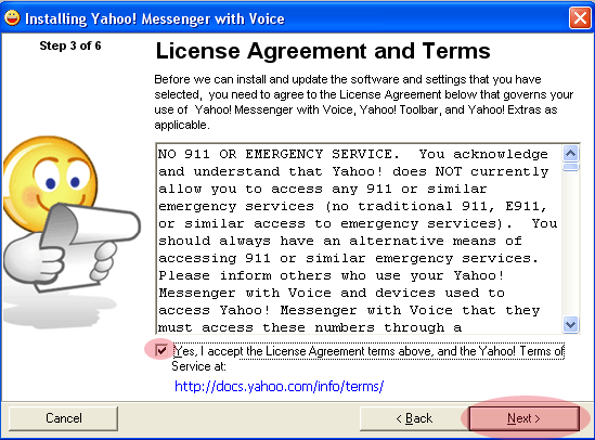 Yahoo Install Licence Agreement
