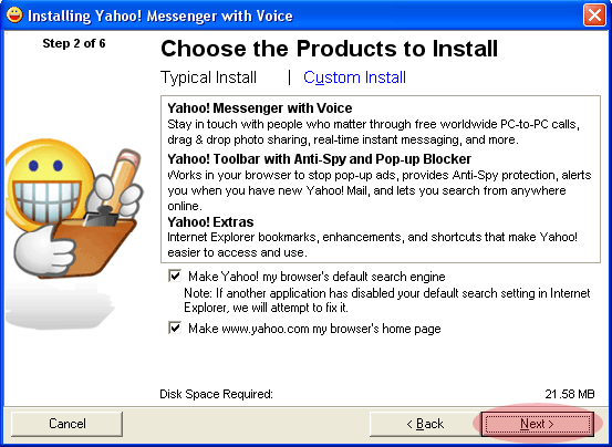Yahoo Install Package Selection
