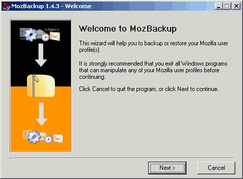 MozBackup 1.4.3 Welcome screen